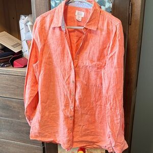 Sigrid Olsen Linen Bright Orange Women's Blouse Button Up Size L Gently Used